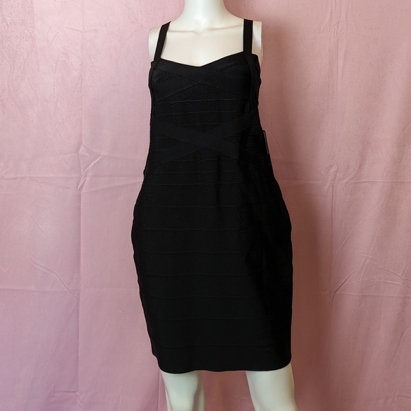 Bebe Black Bandage Knit Sleeveless Bodycon Mini Dress size Large - Picture 1 of 7